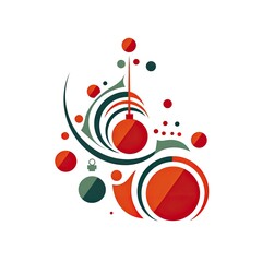 A red and green abstract design on a white background. Christmas tree with ornaments.