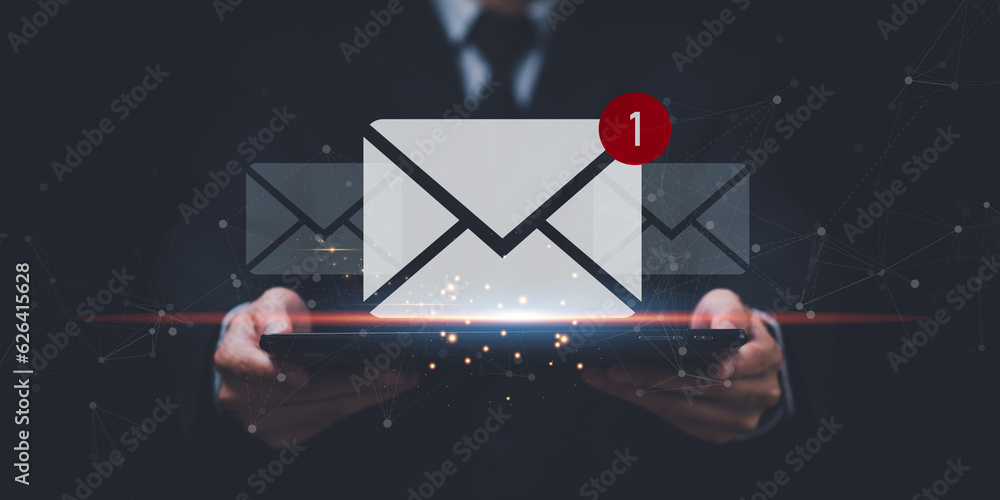 Poster email marketing and newsletter concept,digital communication with email messages ,sending and receiv
