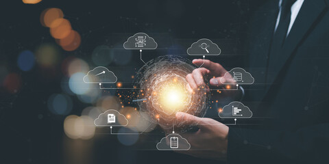 artificial intelligence future innovation, cloud computing network technology with global connection big data database ,finance and banking digital link technology ,cybersecurity management