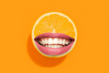 Fresh cut orange on color background