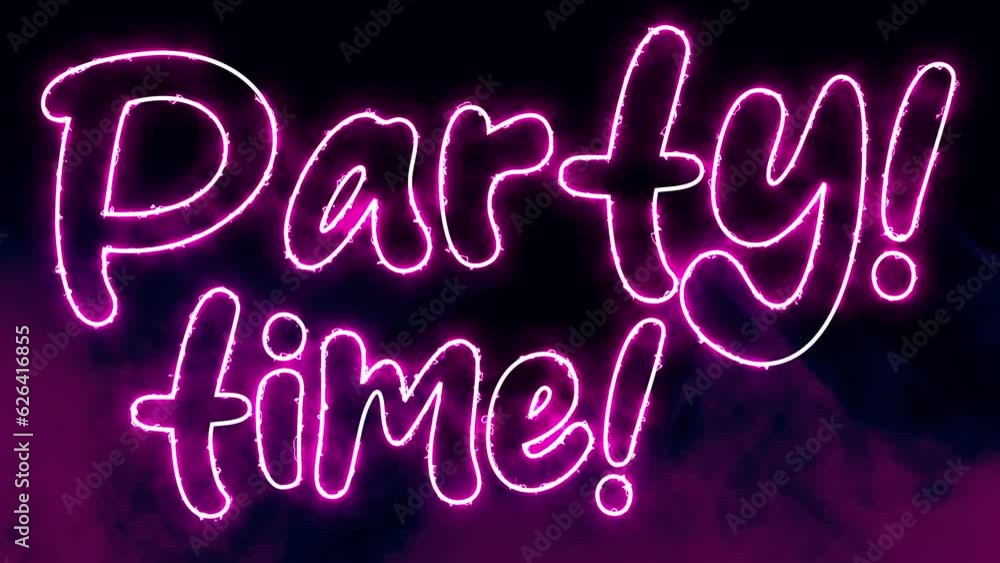 Poster party time text font with neon light. luminous and shimmering haze inside the letters of the text pa
