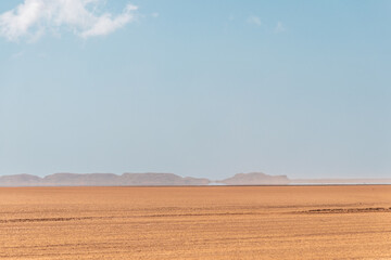 Fototapeta na wymiar Scorching Desert Horizons: Captivating Stock Photo of an Arid Landscape with a Distorted Mountain Range