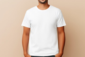 Blank White T-Shirt Mockup on Male Model, Empty Shirt Template for Fashion Display. Generative AI