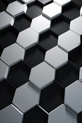 Fototapeta premium A bunch of white hexagons on a black surface. Digital image.