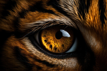 Powerful Close up Tiger Eye : Majestic and Intense Gaze of a Fierce Wild Predator. Generative AI