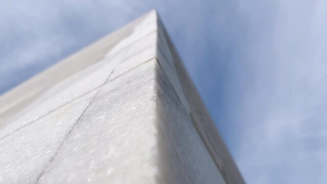A detailed view of the corner of the Washington Monument on the Mall in Washington, D.C.  	