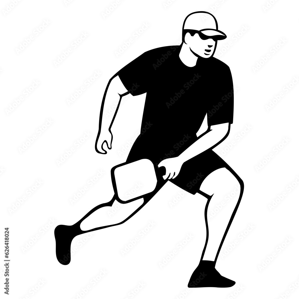 Poster retro style illustration of a pickleball player with racket or paddle doing a backhand stroke on iso