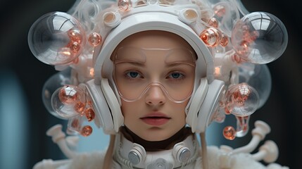 Woman is a futuristic astronaut fashion style 