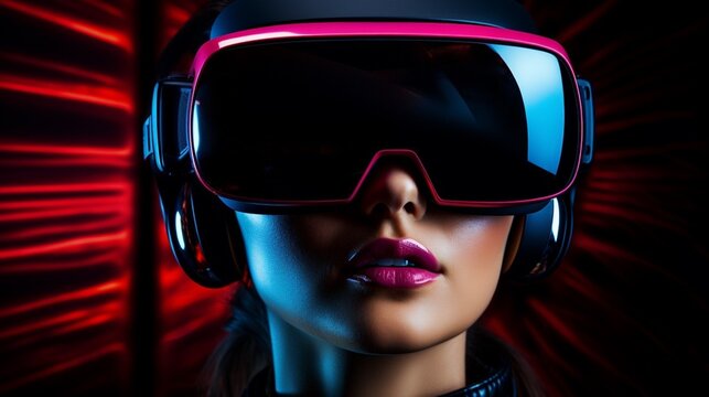 Woman wearing virtual reality headset goggles 