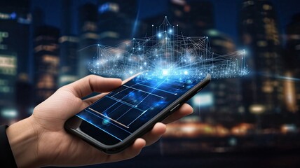 5G wireless network, high speed internet, cloud computing or connect diagram technology, Data storage, service, synchronize, online, financial, Connectivity global, smart city, Gen by AI