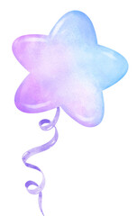 Vibrant Playful Gradient Pastel star shape Balloon with ribbon  Watercolor Hand Painting