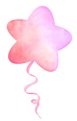 Vibrant Playful Gradient Pastel star shape Balloon with ribbon  Watercolor Hand Painting