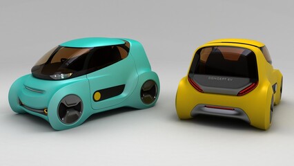 micro ev car design, futuristic style, non AI image, 3D illustration