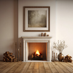 fireplace with painting above warm room