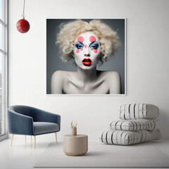 clown painting in high end living room