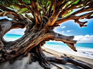 tree roots in a tropical beach