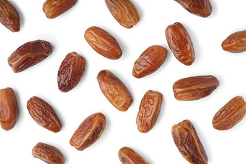 Dried dates on white background