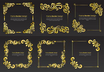 sets of vector frame border elements and page decoration golden calligraphy 