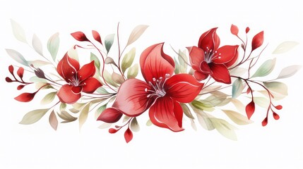 flower watercolor red painting ornament for wedding invitation template