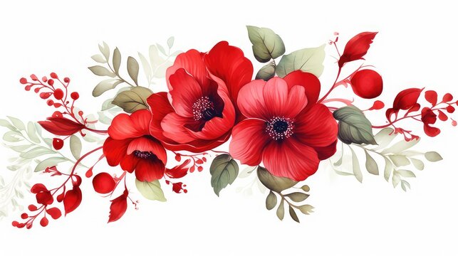 flower watercolor red painting ornament for wedding invitation template