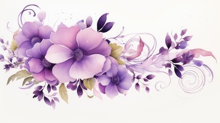Fototapeta na wymiar Flower watercolor purple ornament for wedding template