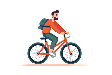 a man with a backpack on his back rides on a bike