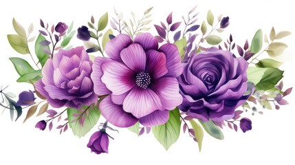Fototapeta premium Flower watercolor purple ornament for wedding template