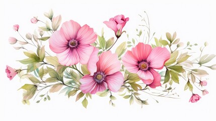 Fototapeta na wymiar Flower watercolor pink painting ornament for wedding decoration template