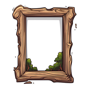 an old wooden frame has trees inside and a hole for hanging or embellishing