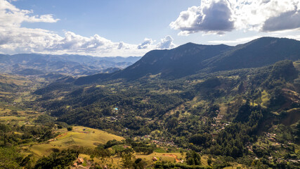 Naklejka premium Valley and mountains in São Bento do Sapucaí. Aerial view