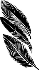 black graphic contour drawing of three bird feathers, logo, design