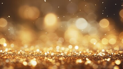 Fototapeta golden christmas particles and sprinkles for a holiday celebration like christmas or new year. shiny golden lights. wallpaper background for ads or gifts wrap and web design. Generative AI obraz