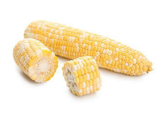 Fresh corn cobs on white background