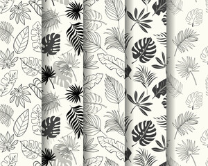 
Seamless pattern collection with hand drawn summer tropical leaves