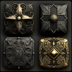 various kinds of metal and brass decorations