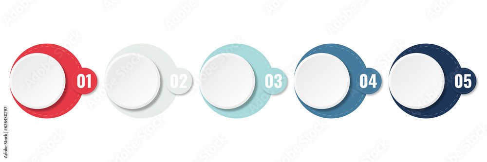 Aufkleber infographic that reports about the workflow in each step with a total of 5 topics.