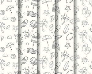 Hand drawn summer patterns collection with summer elements