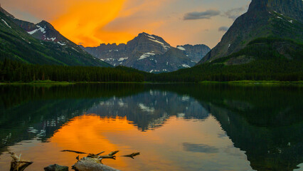 Many Glaciers - Swift Current Mountain Seen during Sunset in Glacier National Park