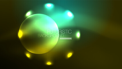 Neon glowing circles, magic energy space light concept, abstract background wallpaper design
