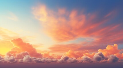 Fototapeta premium View of orange clouds in the sky background, illustration for product presentation and template design.