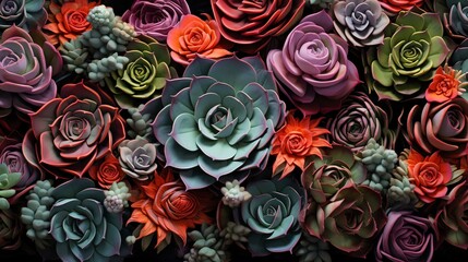 Colorful succulent plants, illustration for product presentation and template design.