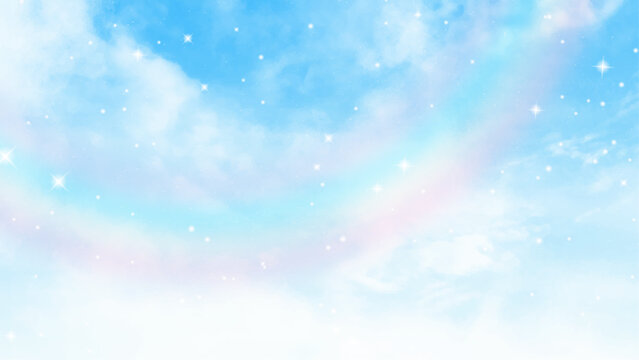 Blue sky with cloud. Clearing day and Good weather in the morning. Sky and rainbow. Vector design