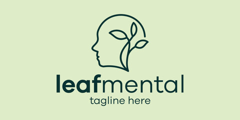 logo design head and leaf minimalist icon vector illustration