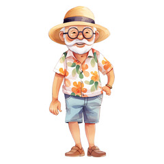 Obraz na płótnie Canvas Cute Funny Summer Grandpa Watercolor