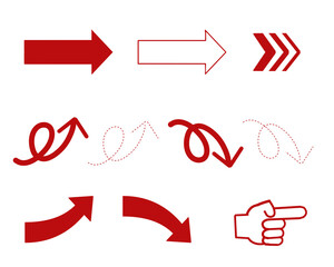 シンプルな赤い矢印のセット
