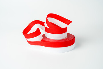 ribbon, red and white flag of Indonesia independence day August 17th, i love indonesia, isolated on white background