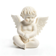 adorable cherub statuette isolated on white background