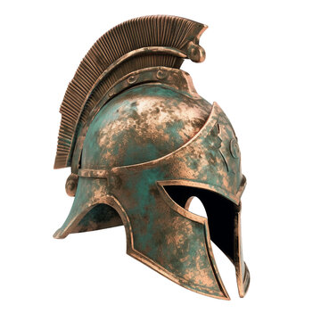 A bronze Roman helmet. isolated object, transparent background