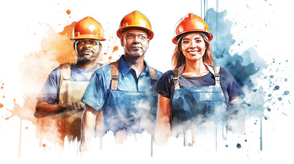 Group of workman in watercolor style