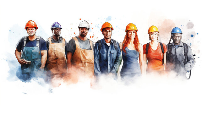 labor day  Group of workmen in watercolor style